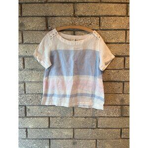 C&C California Womens XL Linen Striped Short-Sleeve Top With Buttoned Shoulder D